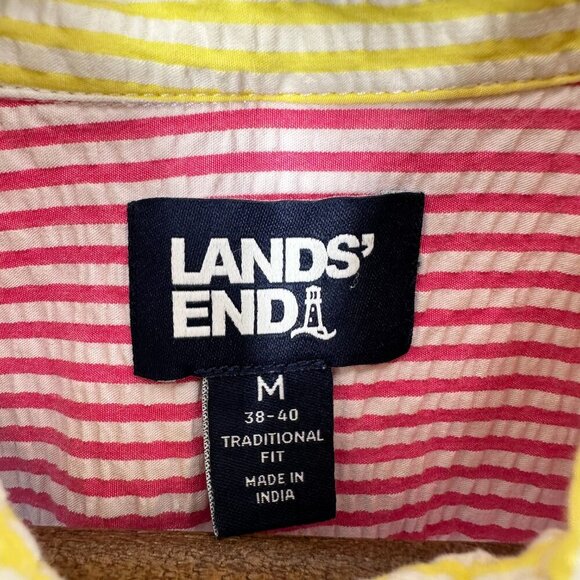 Lands' End Men's Medium Camp Shirt Colorblock Seersucker Summer Vibrant Beach - Picture 4 of 6